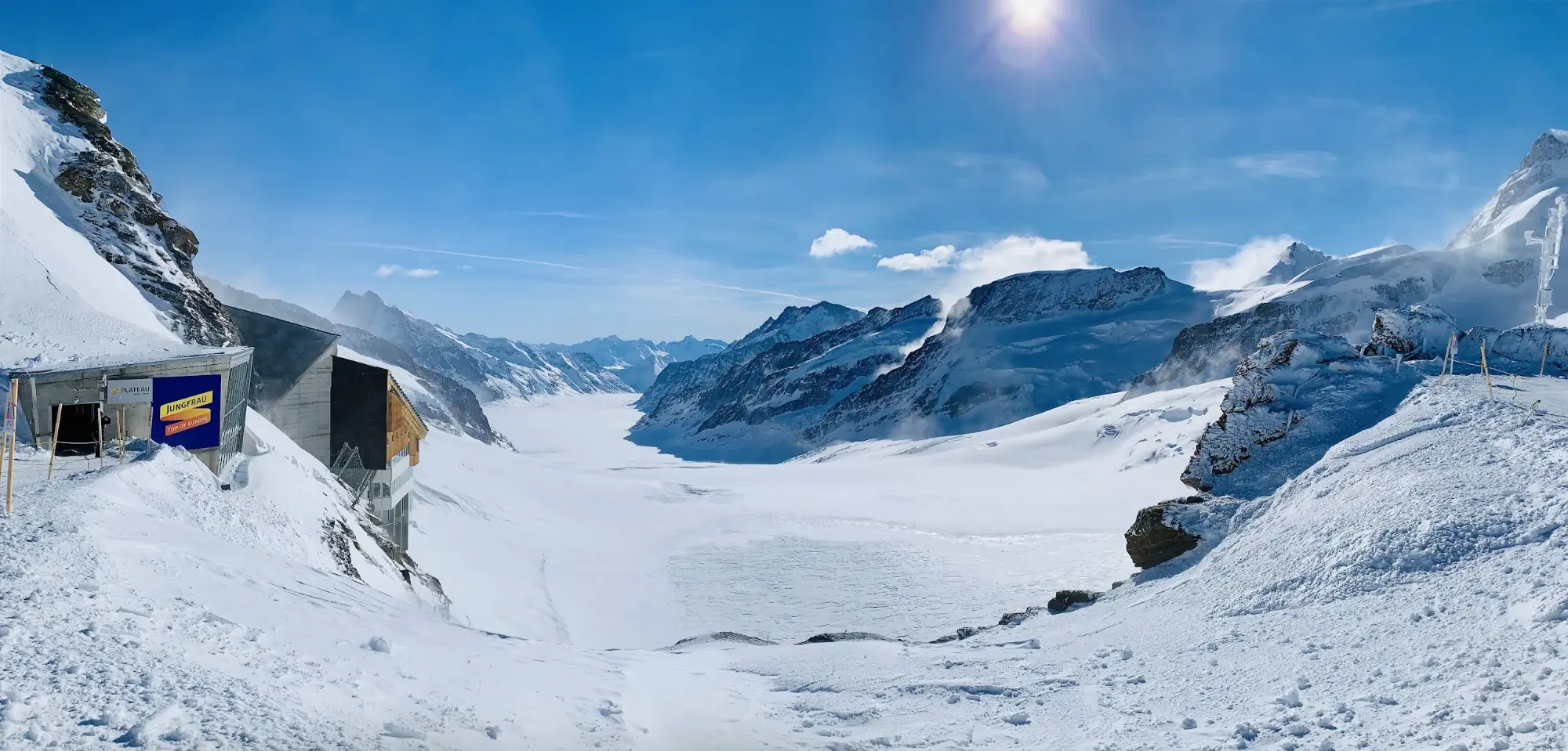 The Aletsch Glacier, the longest in the Alps, from the Jungfrau Top of Europe plateau