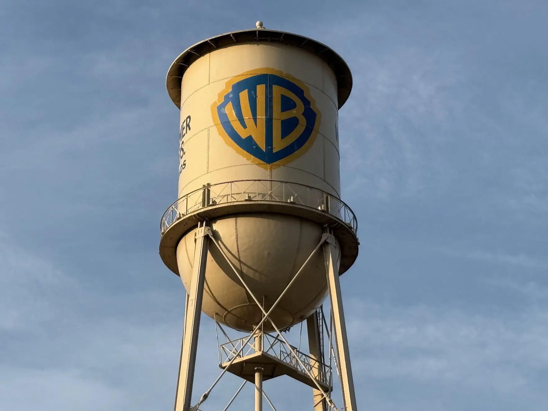 The Warner Bros. water tower with the WB shield logo